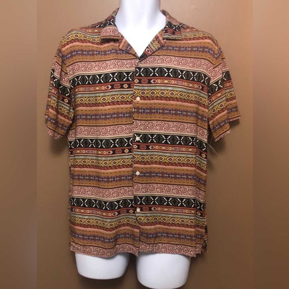 Unisex Patterned Short Sleeve Button Down Shirt